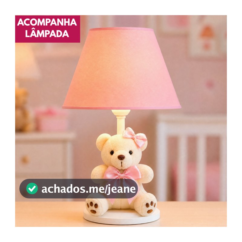 Abajur Luminária Infantil Ursinha Ursa Luxo Quarto Bebê Menina e Criança