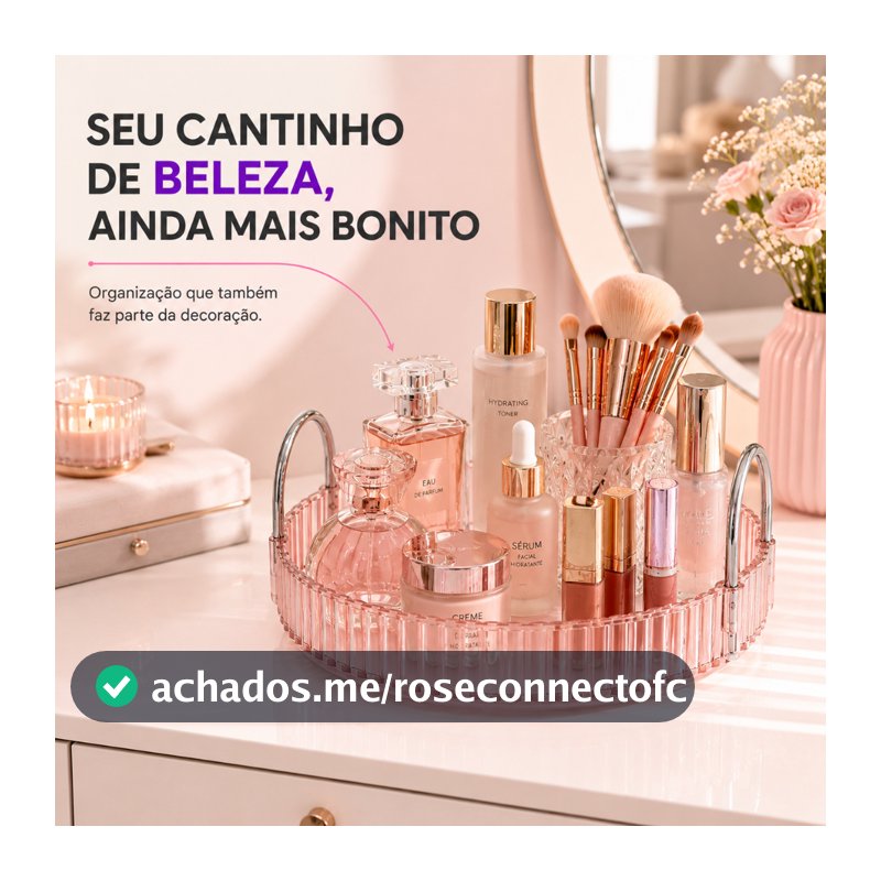 Organizador Maquiagem Bandeja Multiuso Cosmeticos Rosa Claro Transparente