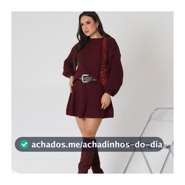 Conjunto em Tricot Feminino Saia Godê e Blusa Manga Bufante Moda Blogueira Gringa Tendência Inverno