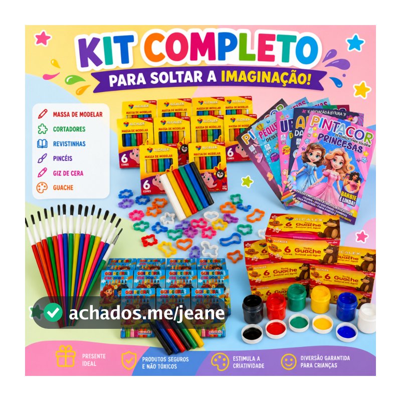 25 Itens Para Pintura Kit Escolar Massinha de Modelar Livro de Colorir/Atividades Tinta Guache Pincel Infantil