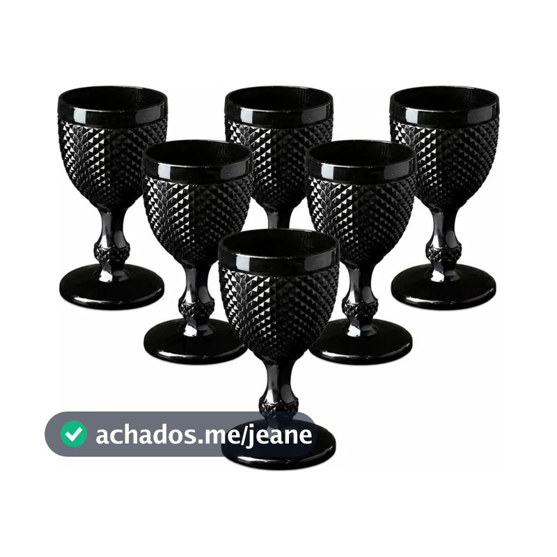 Jogo 6 Taças De Vidro Pretas 300ml Bico De Jaca Wolff