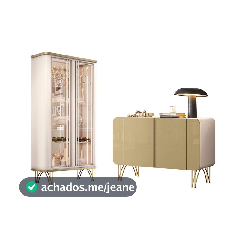 Kit Aparador Buffet Benvenuto e Cristaleira Evora Pés de Aço