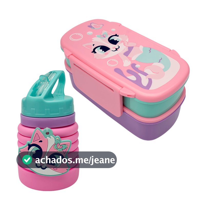 KIT Marmita + Garrafa Retrátil Gata Sereia- Puket