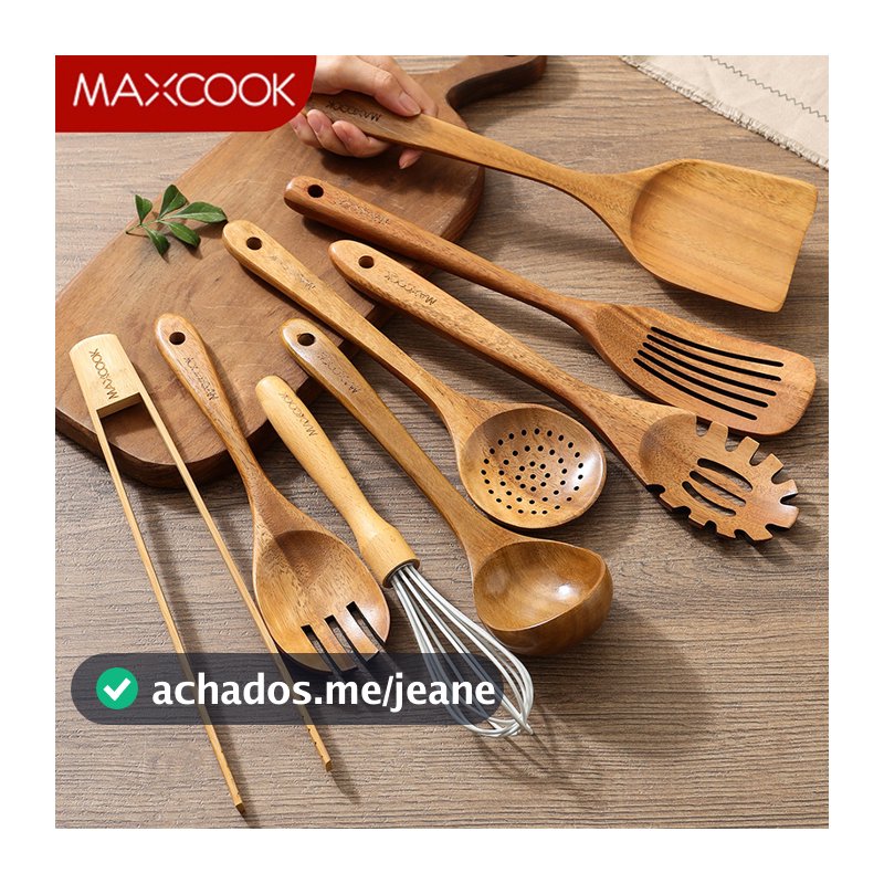 Conjunto De Utensílios De Madeira MAXCOOK 8 Peças Cozinha Espátula Concha Acessórios De