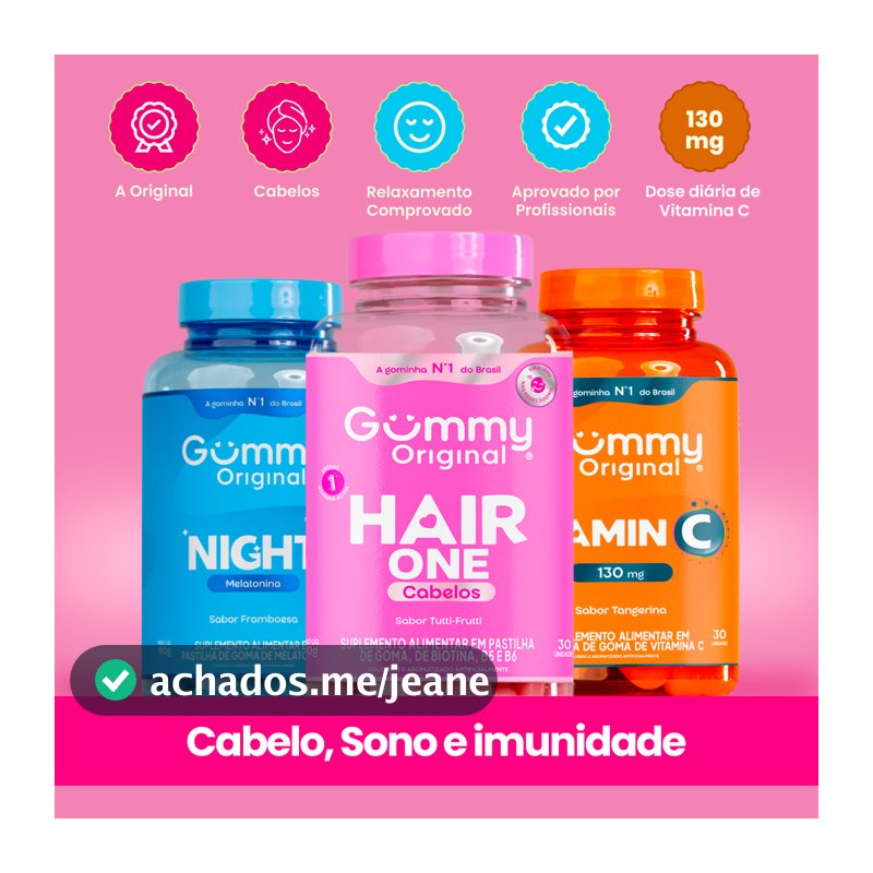 Kit Gummy Night + Hair + Vitamina C 3 Frascos Melatonina Biotina Imunidade