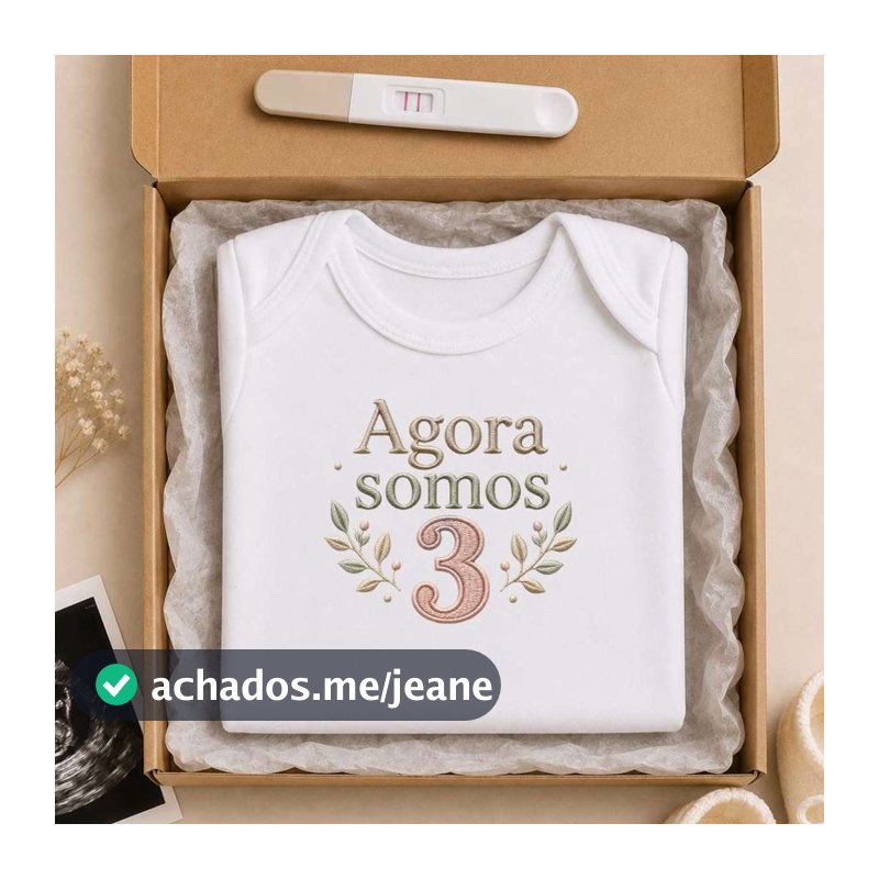 Body revelação gravidez estampa efeito bordado Agora somos 3 - 2026-261-BC