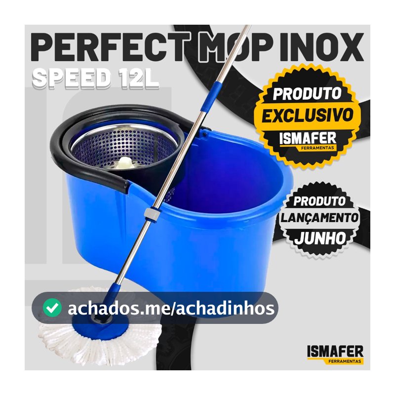 Balde Mop Esfregao Com Cesto Inox Cabo 1,40 Metros 3 Refis