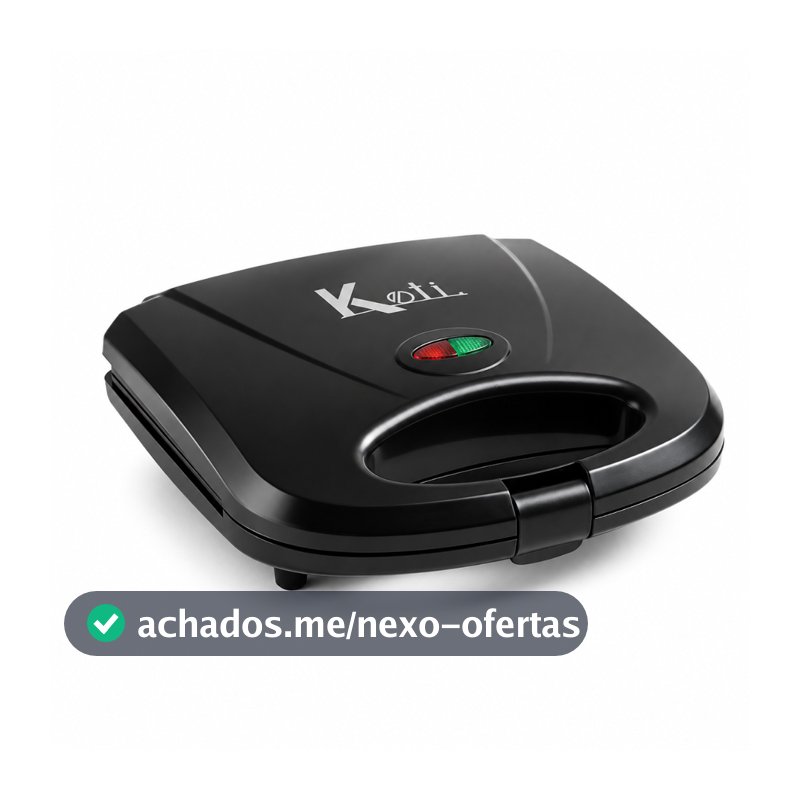Sanduicheira Grill Elétrica 750W Antiaderente Koti Preta Faz 2 Sanduíches Rápido 110V ou 220V