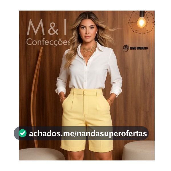 Bermuda Alfaiataria Feminina Candy Color Cintura Alta Elegante Casual Trabalho P GG