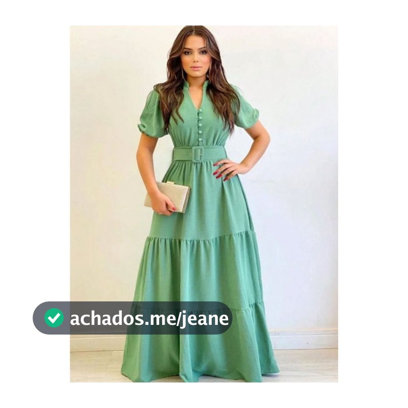 Vestido Longo Modelo Todo Em Duna Decote Botões Com Cinto