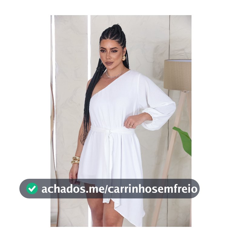 Vestido Feminino Assimétrico Manga Única Com Cinto Para Amarração Moda Réveillon Ano Novo