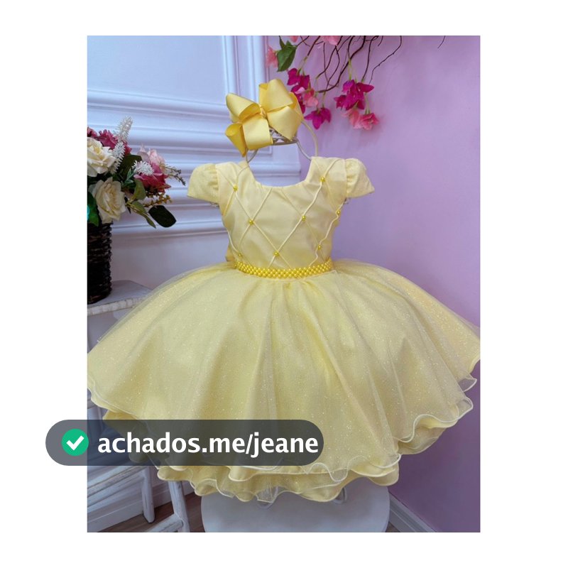 Vestido infantil festa aniversário amarelo bela e a fera luxo realeza