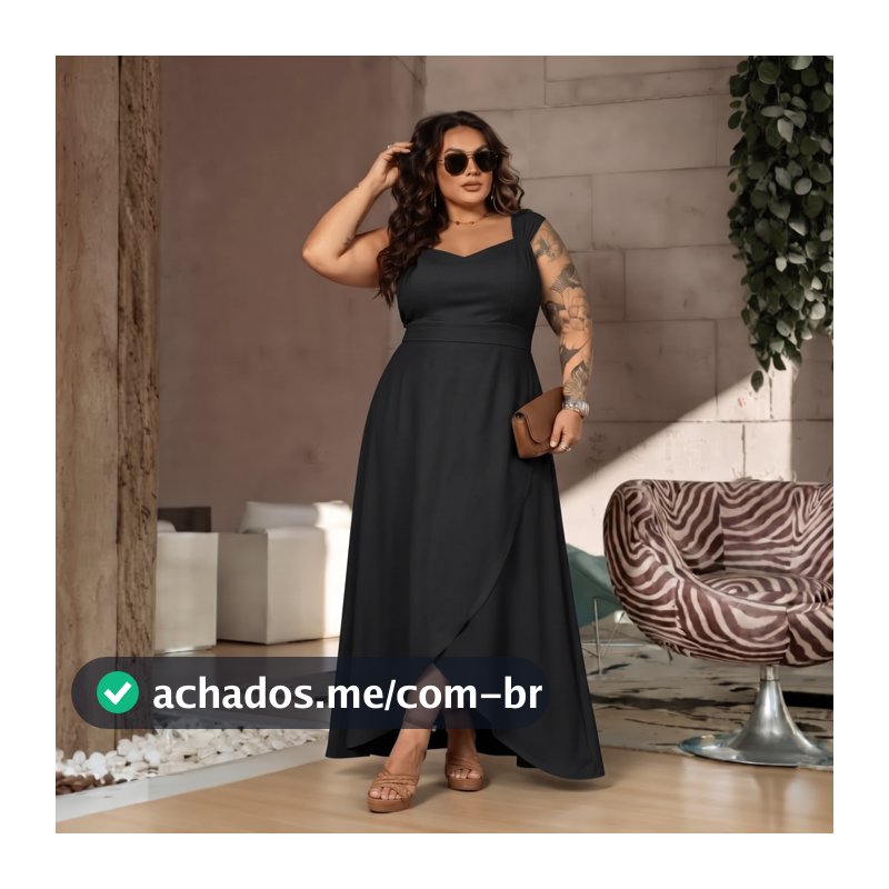 Vestido Transpassado Plus Size Elegante Midi Liso Moda Evangélica Festa Fenda