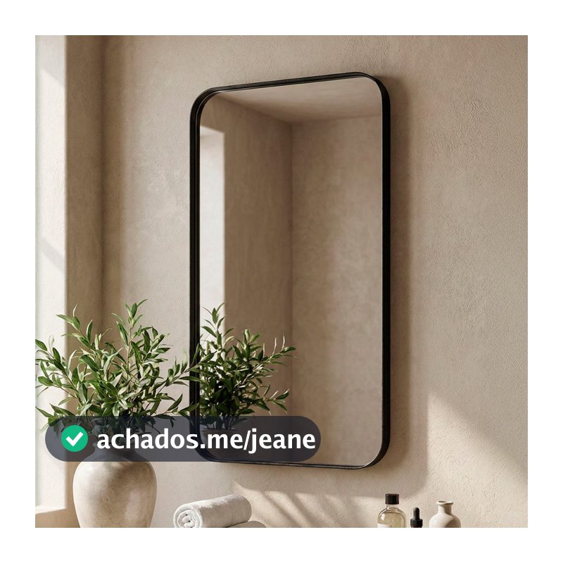 Espelho de Banheiro Retângular Sala Quarto Apartamento Achadinho Minimalista Moldura Couro 110x50cm