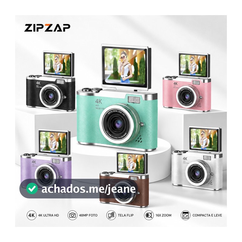 câmera digital com zoom 4k ccd 8x, adequada para fotografia estudantil, compacta de 48mp, tela flip selfie de 180°