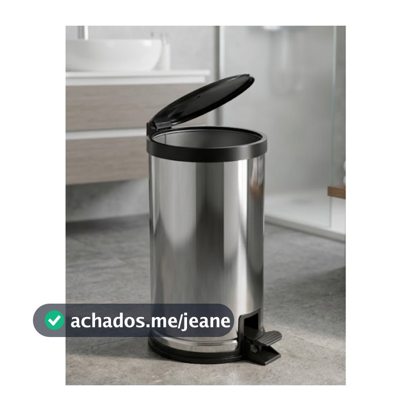 Lixeira Inox Com Pedal 8L Para Banheiro Cozinha Escritório 8 Litros Aço Inox Redonda PÍTIA