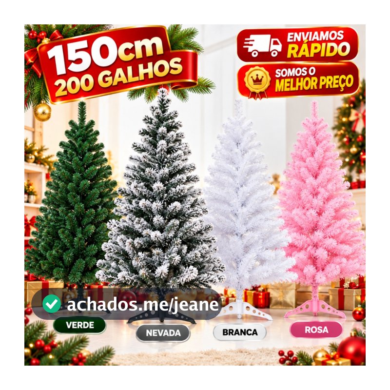 Árvore Natal Verde Branca Nevada Rosa 150cm 200 Galhos Grande Pinheiro Natalino