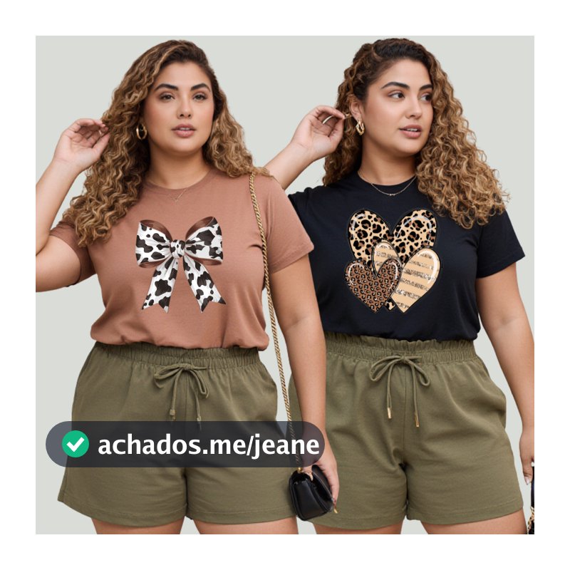 Kit 2 Camisetas Plus Size Feminina Estampada 100% Algodão Tendencia Estilosa