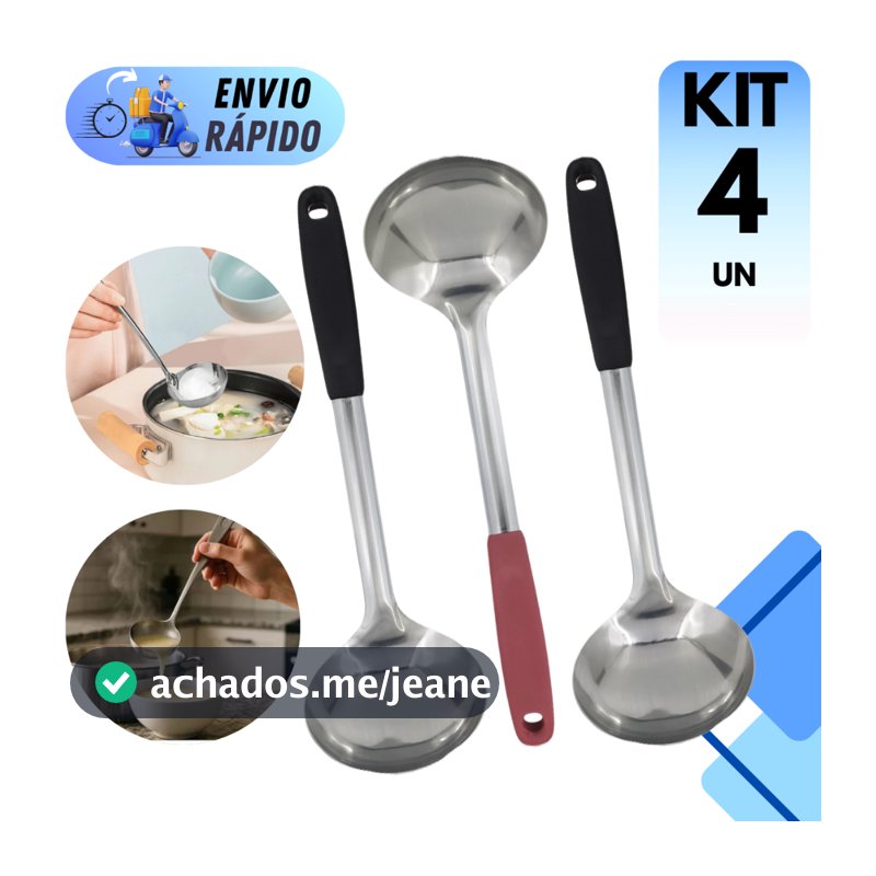 Kit 4 Concha Inox Servir Feijão Caldo Sopa Cozinha Profissional Utensílio Alimentos Prata