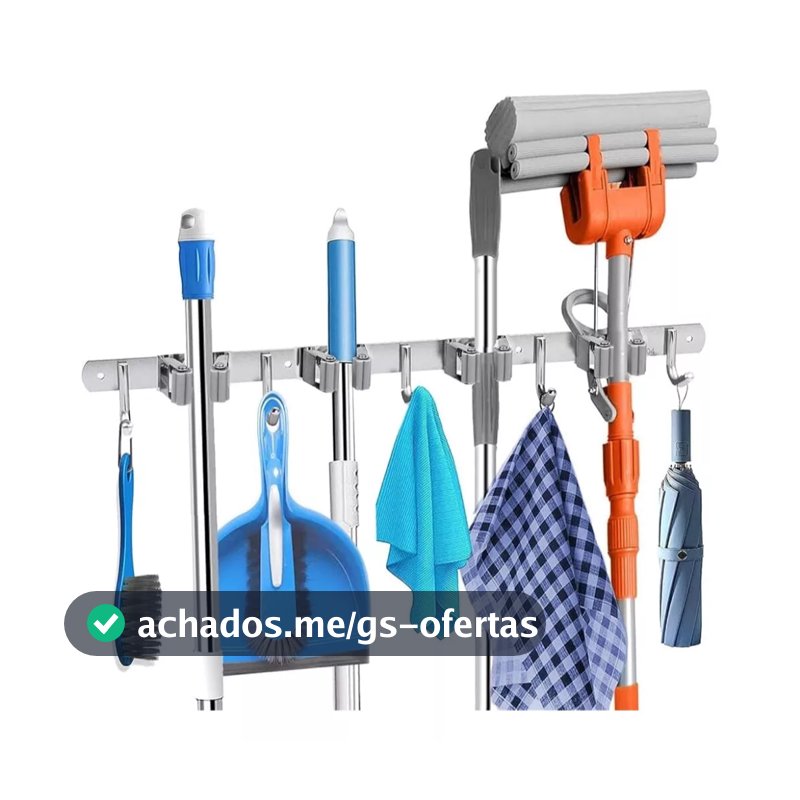Suporte Inox De Parede 7 ou 9 Ganchos Porta Vassoura Mop Rodo Utensílios de Limpeza