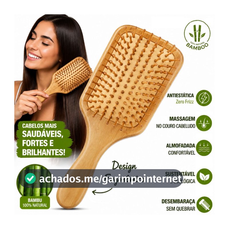 Escova de Cabelo de Bambu Natural | Antiestática | Almofada de Ar | Massagem no Couro Cabeludo | Sustentável