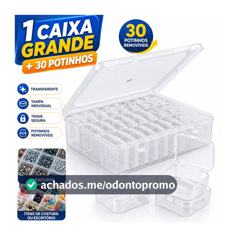 Caixa Organizadora com 30 potinhos. Organizador para acessórios, miçangas e itens em geral