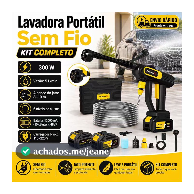 RubroX 6 Em 1 1000 PSI 300W Lavadora De Alta Pressão Sem Fio Adequado Para Carros E Jardins 2 BAT