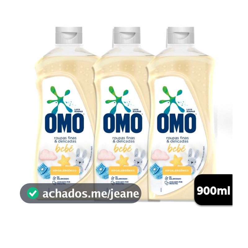 KIT COM 3 UNIDADE Sabão Líquido OMO Lava Roupas finas e Delicadas 900ml
