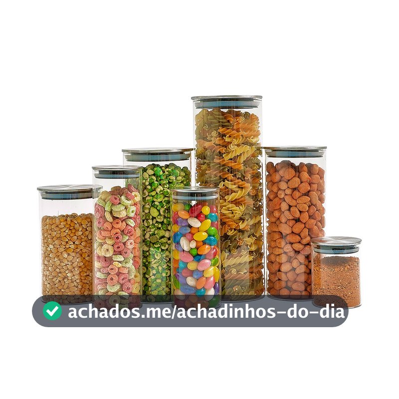 Kit 7 potes de vidro com tampa inox hermético redondo - Tud