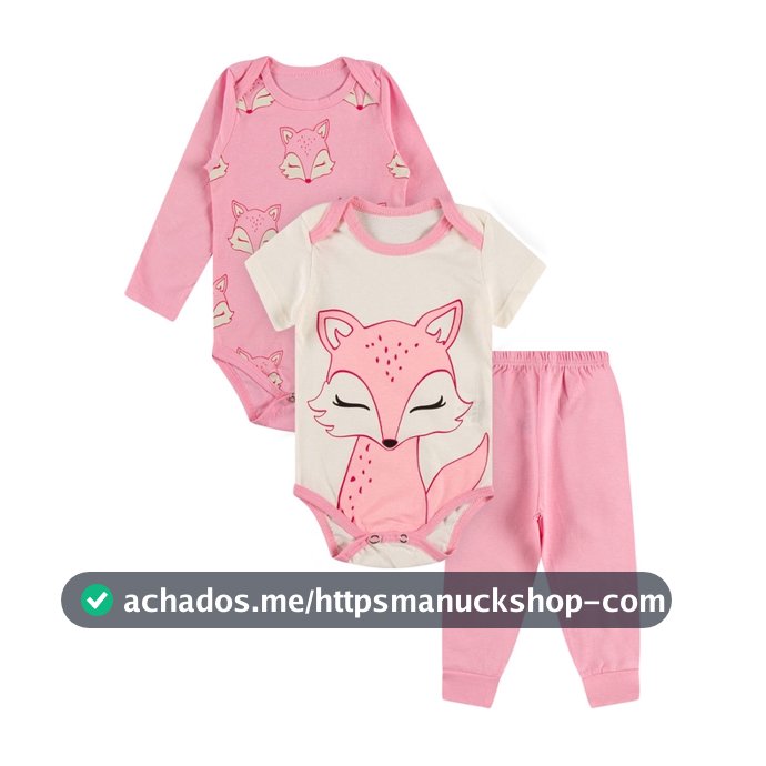 Kit Roupa De Bebe 3 Peças Body Manga Longa e Curta e Calça Algodão Menina