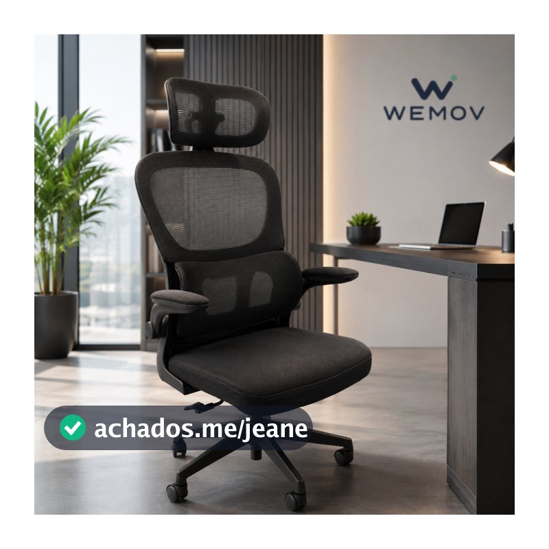 Cadeira Escritório Presidente Ergonômica Preta Giratória 360 Graus Tecido Mesh Premium Suporte Lombar Apoio Cabeça