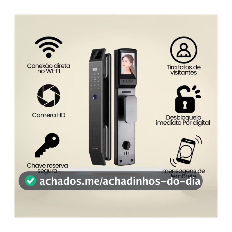 Fechadura eletrônica inteligente câmera, reconhecimento facial 3D, Digital Biométrica Envio Imediato