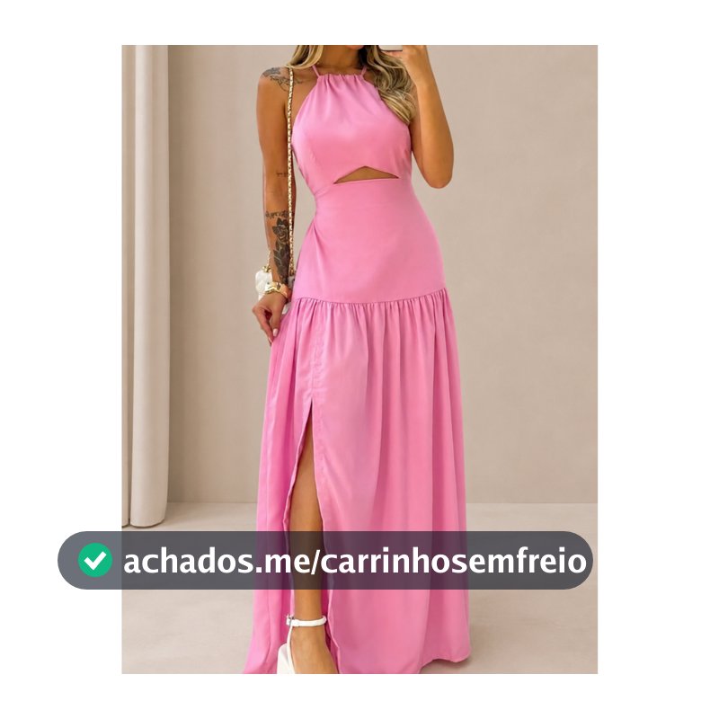 Vestido Midi Feminino Alças Finas Elástico Nas Costas Fenda Latera Casual Verão Liso