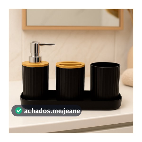 Kit Lavabo Banheiro 3 Peças Conjunto de Pia Banheiro Bandeja Dispenser Porta Escovas Utilidades