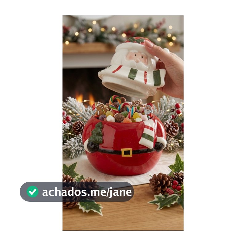 Pote Multiuso de Cerâmica Papai Noel com Tampa — Bomboniere e Baleiro de Natal