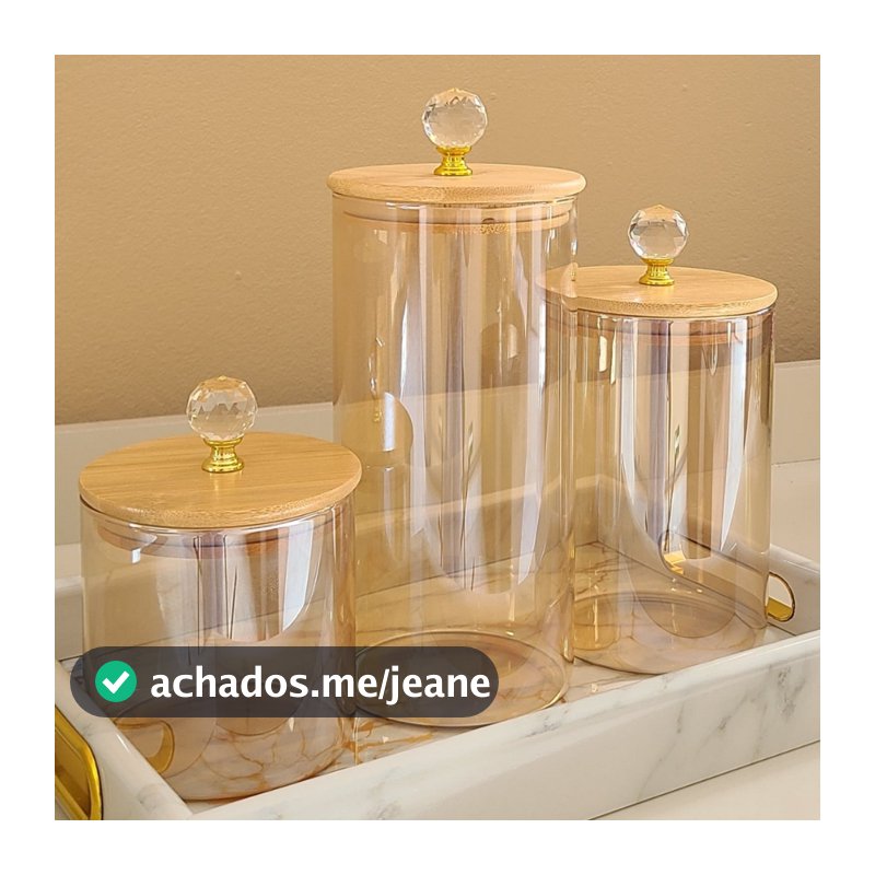 Kit Potes Porta Mantimento de vidro borossilicato ÂMBAR com CRISTAL LISO Luxo PMG organizador cozinha