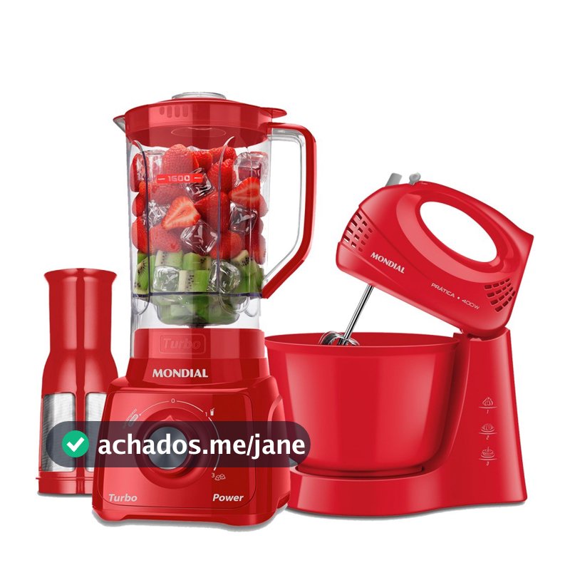 Kit Liquidificador 550W Turbo Power L-99-FR + Batedeira 400W Prática - B-44-R Mondial