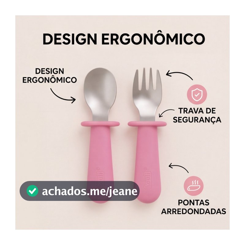 Kit Talheres Infantil Silicone Aço Inox Bebê Colher Garfo +6 Meses Bpa Free Seguro Alimentação