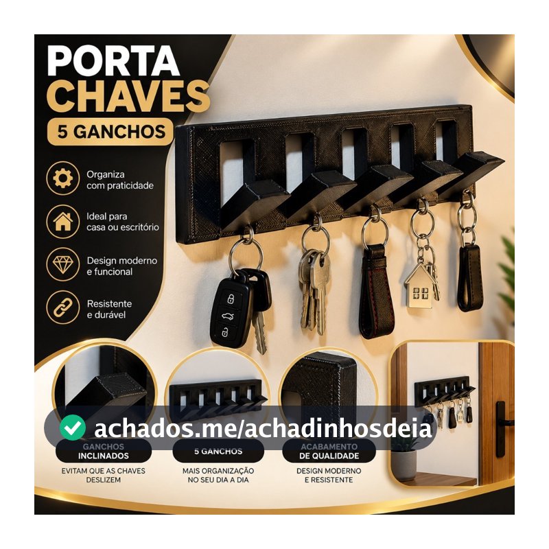 Porta Chaves De Parede Adesivo Dupla Face 3M Sem Furos 5 Ganchos Suporte Chaveiro Moderno Minimalista Organizador