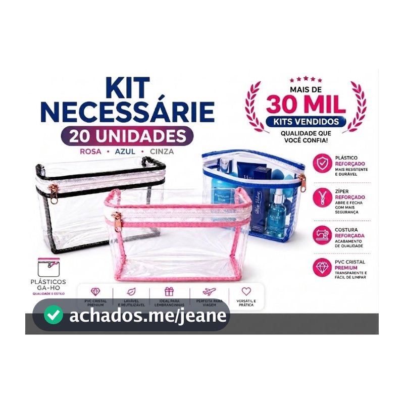 Necessaires Kit- 20 und com bordas Rosa, Azul ou cinza - Organização Praticidade Estilo Festas Bolsas Mala Bolsas Viagem