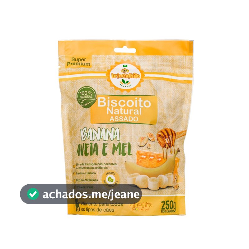 Biscoito Pet para Cachorro Natural Sabor Banana, Aveia e Mel Brincalhão 250g
