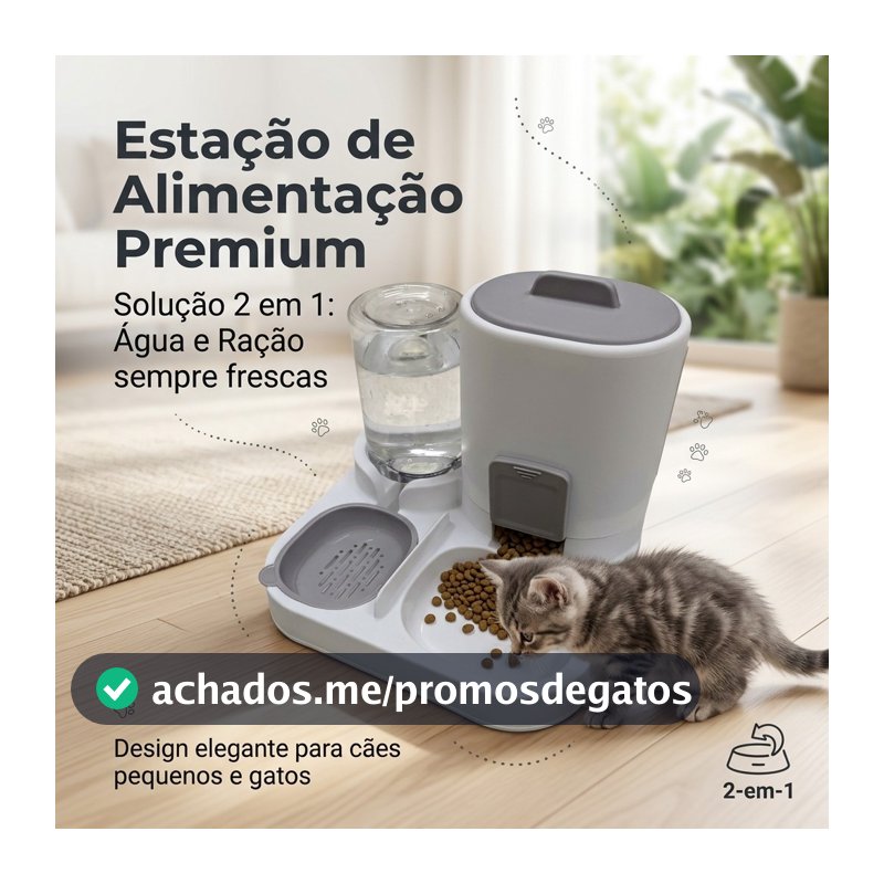Bebedouro e Comedouro Automático 2 em 1 para Cães e Gatos | Controle de quantidade  Filtro 3 Etapas