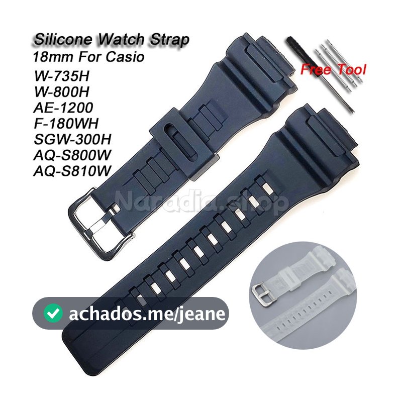 18mm Para Casio W-735H 800H AE-1200 F-180WH SGW-300H AQ-S800W S810W Pulseira De Silicone À Prova D'água Masculina E Femi