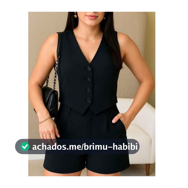Conjunto Feminino Alfaiataria Colete Regata Botões E Short