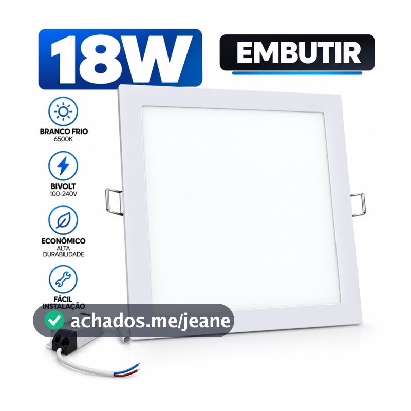 Painel Luminária de Embutir Led Quadrado 18W Branco Frio Slim 6500k Bivolt Luminária Borda Fina
