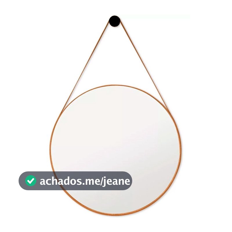 Espelho Redondo Adnet Couro com Alça 60cm 50cm 40cm 30cm 20cm Decorativo + Pino Pendurador