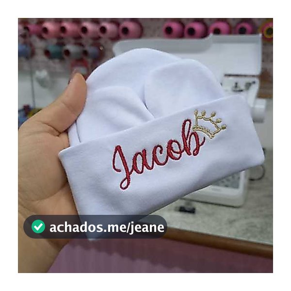 Kit Touca e Luvas Personalizado Maternidade Recém-Nascido Super Macia Malha Algodão RN