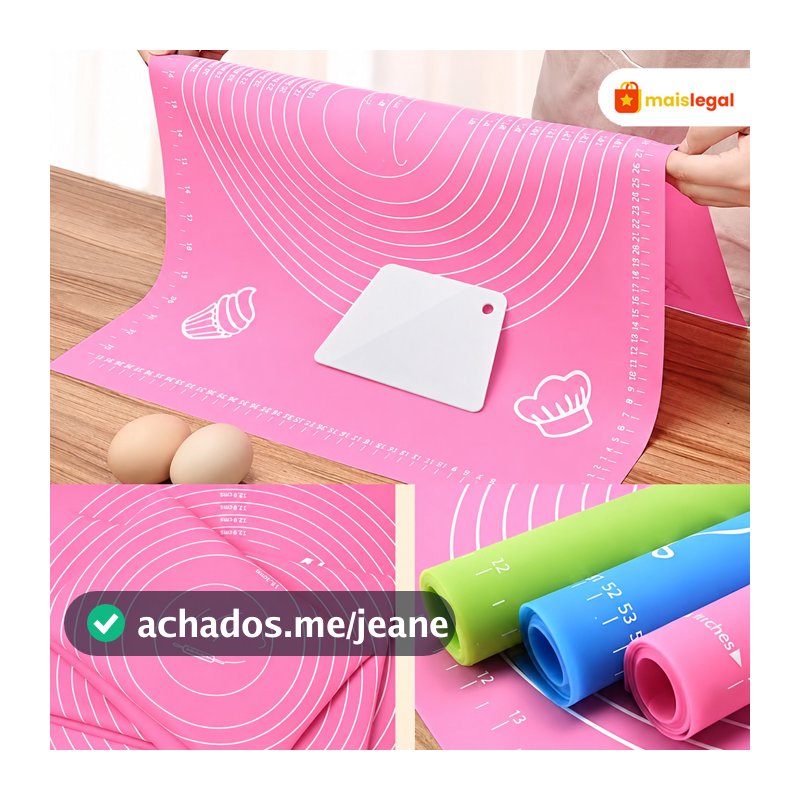 Tapete De Silicone Antiaderente Antiderrapante 40X50CM Para Abrir Massa Confeitaria Com Espátula Branca