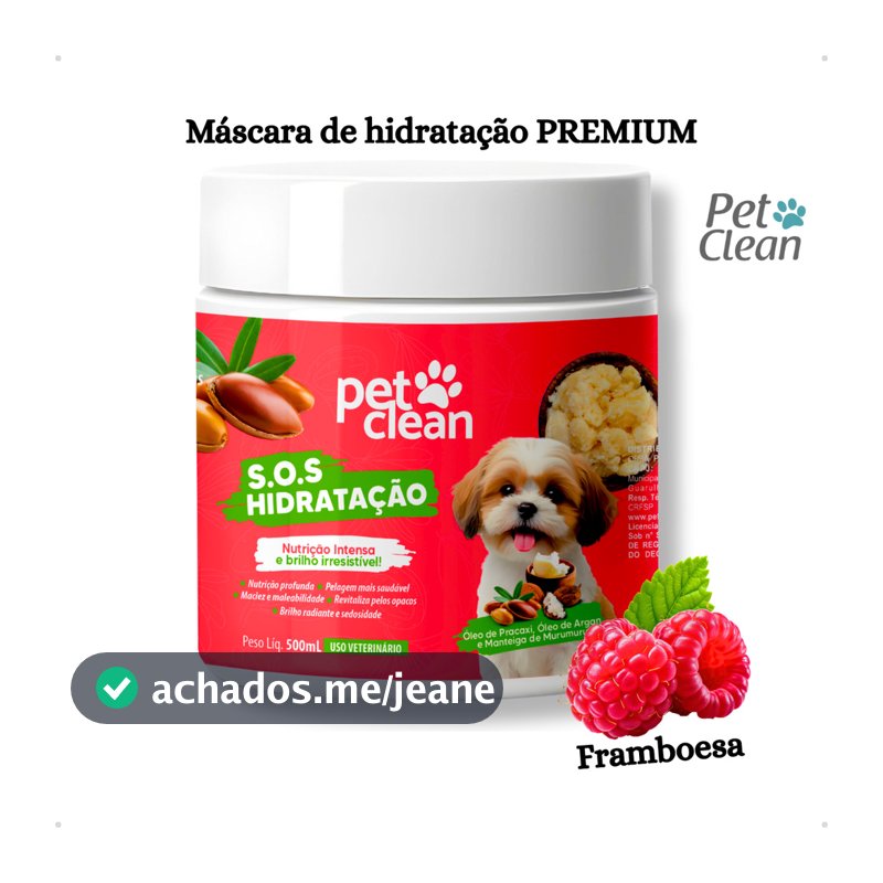 Máscara de Hidratação Premium Nutrição Vitaminas A E p Pelos Cachorro Gato Framboesa 500g Pet Clean