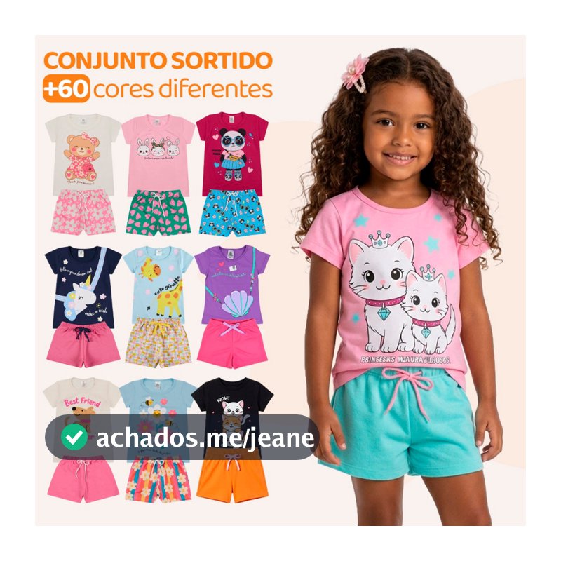 Kit 10 Peças de Roupas Infantil Menina - 5 Camisetas + 5 Bermudas